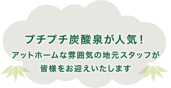 プチプチ炭酸泉が人気！アットホームな雰囲気の地元スタッフが皆様をお迎えいたします